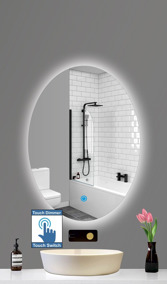 Καθρέπτης μπάνιου οβάλ με led φωτισμό και διακόπτη on/off με τεχνολογία αφής και dimmer.