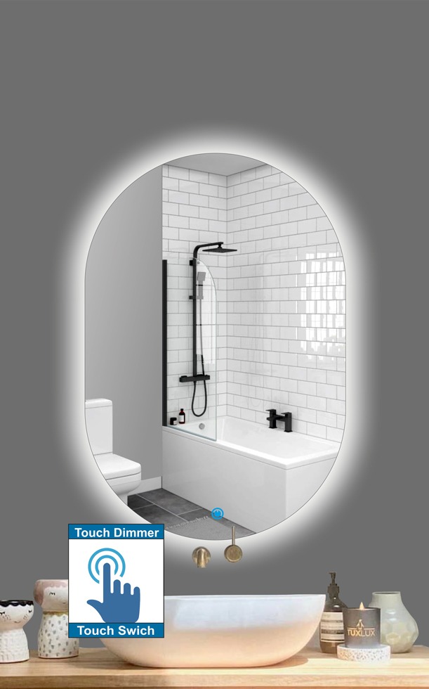 Καθρέπτης μπάνιου οβάλ με led φωτισμό και διακόπτη με τεχνολογία αφής και dimmer ρύθμισης φωτεινότητας