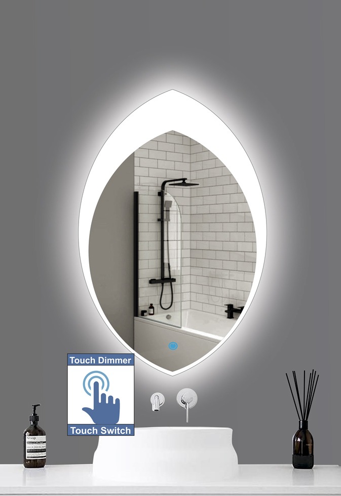 Καθρέπτης Μπάνιου με σχέδιο αμμοβολής σε σχήμα φύλλο με led φωτισμό και διακόπτη on/off με τεχνολογία αφής και dimmer για ρύθμιση της φωτεινότητας. Δυνατότητα επιλογής διαστάσεων και φωτισμού.