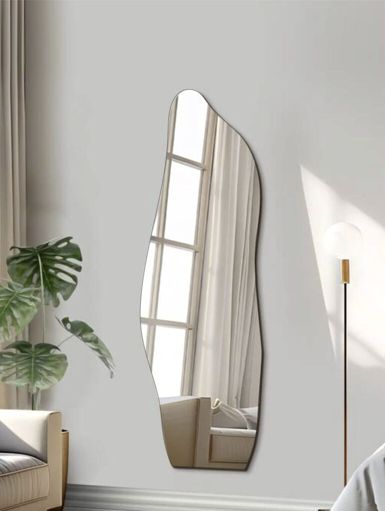 Ολόσωμος καθρέπτης τοίχου σε μοντέρνο σχέδιο  με σχέδιο αμμοβολής και επιλογή led φωτισμού με διακόπτη αφής και dimmer για ρύθμιση της φωτεινότητας