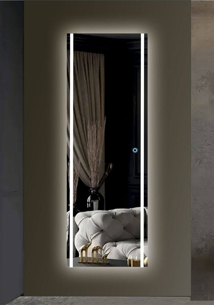 Ολόσωμος καθρέπτης τοίχου με σχέδιο αμμοβολής και επιλογή led φωτισμού με διακόπτη αφής και dimmer για ρύθμιση της φωτεινότητας